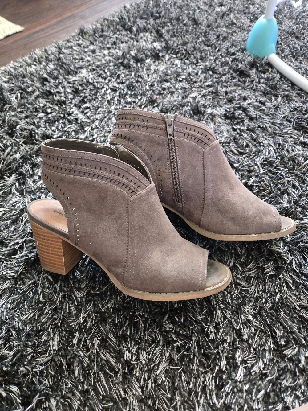 Kohl's Taupe Suede Peep-Toe Block Heel Booties